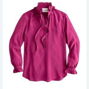 J Crew Classic fit ruffleneck silk popover shirt with tie- excellent condition